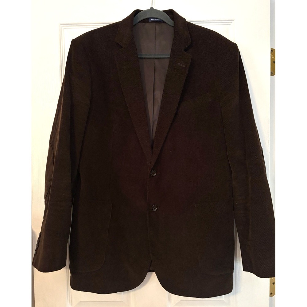 Stafford‎ Corduroy Sport Coat Men 44R Blazer Brown w Elbow Patches Slim Jacket